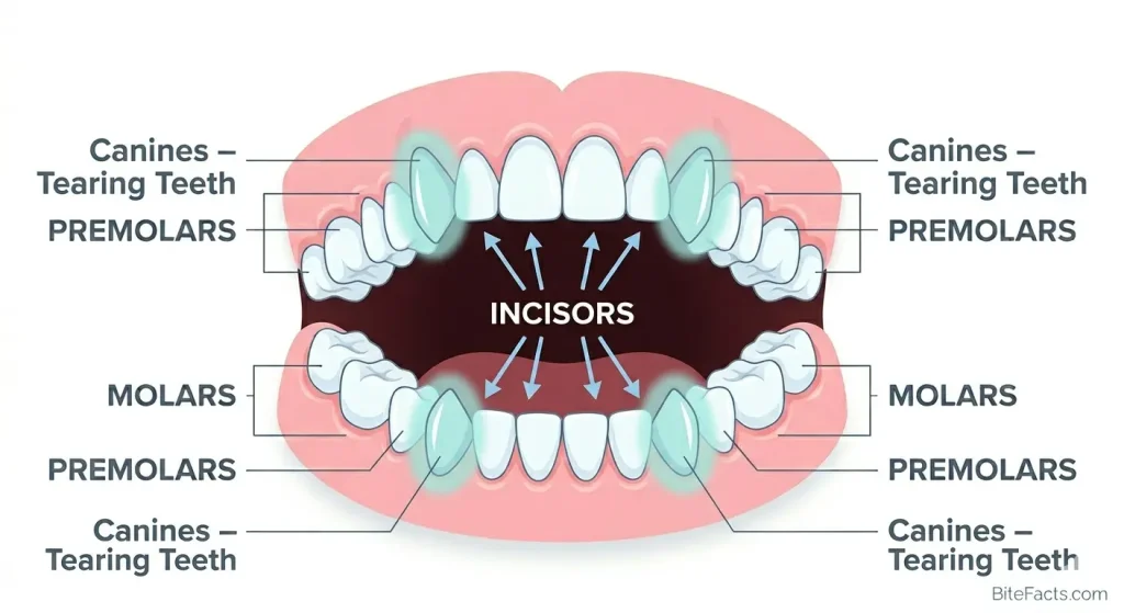 human canines pointed teeth tearing food function