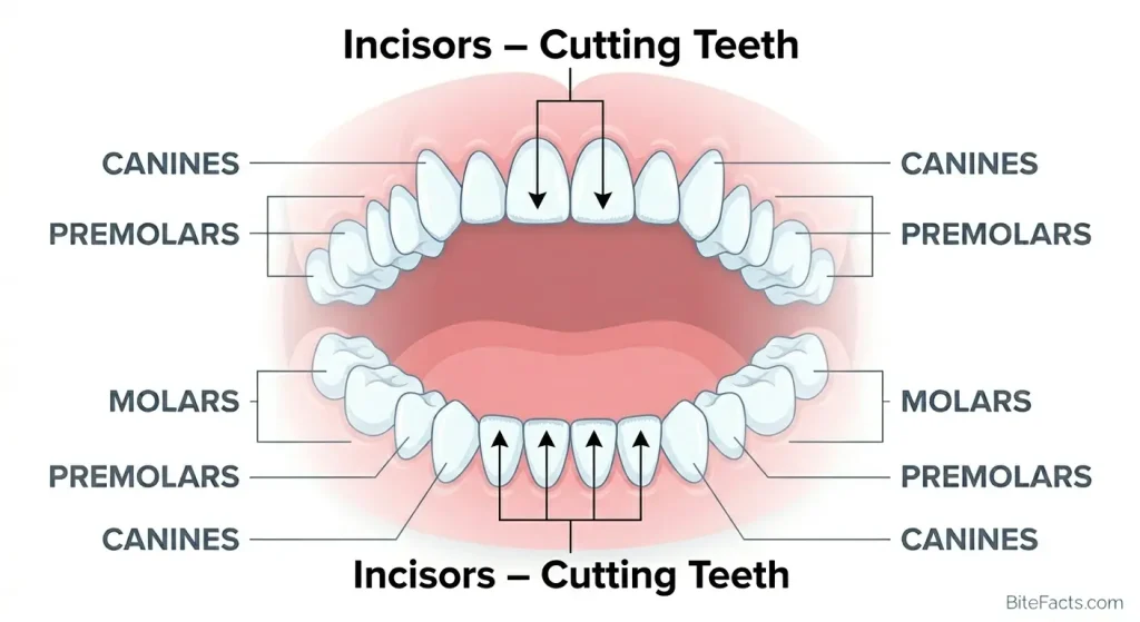 human incisors front teeth cutting function diagram