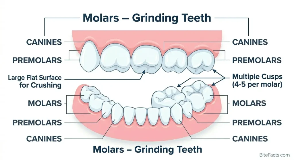 human molars grinding teeth back of mouth diagram
