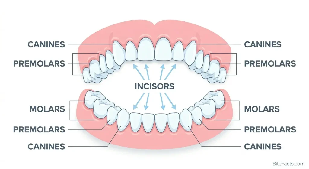 Types of Teeth and Their Functions types of human teeth diagram labeled incisors canines premolars molars